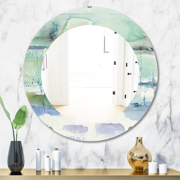 Designart 'Blue Abstract Panel I' Modern Mirror - Oval or Round Wall ...