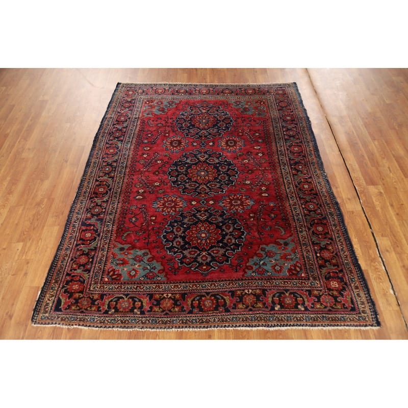 Pre-1900 Antique Vegetable Dye Sarouk Farahan Persian Wool Carpet - 5'0"x 6'2"