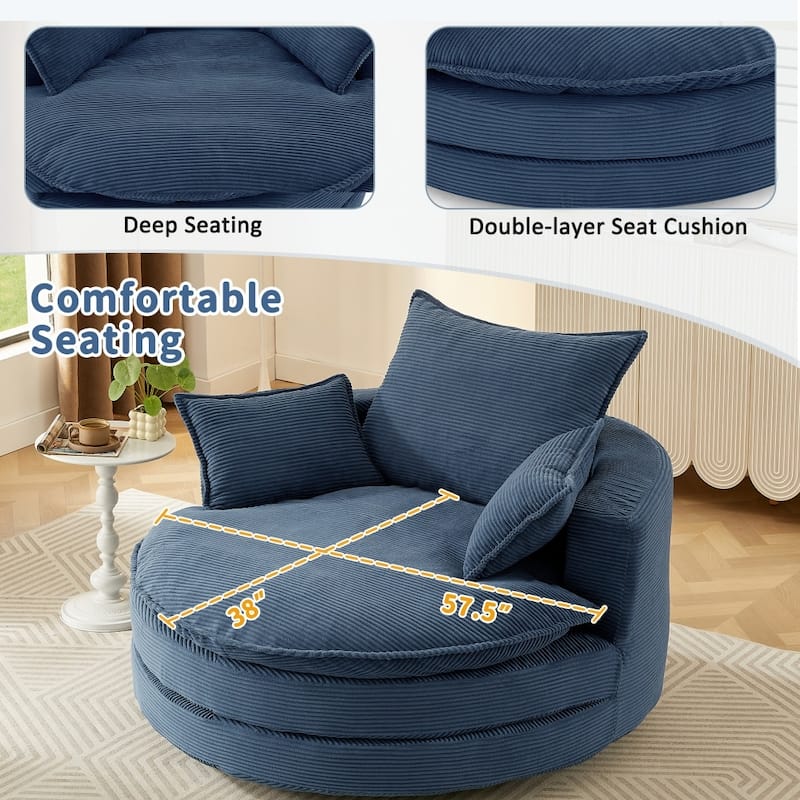 360° Swivel Sofa Chair Accent Barrel Chair with Dual-layer Cushion Design and 3 Removable Pillows