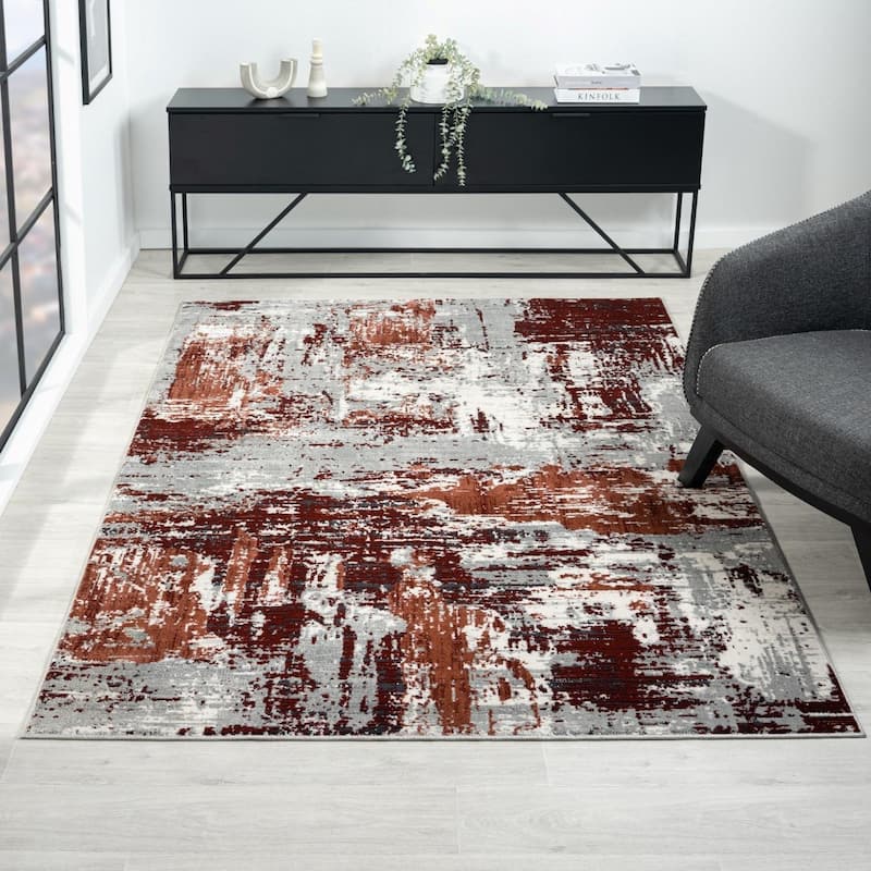 Luxe Weavers Modern Abstract Distressed Area Rug for Living Rooms and Bedrooms - 8x10 - Red