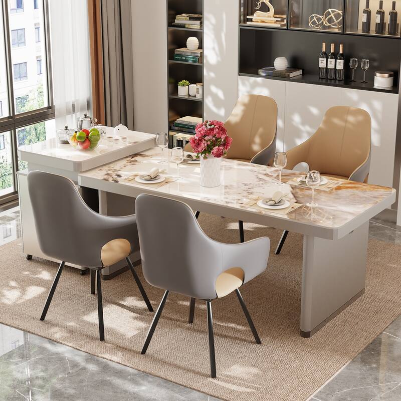 Two-tone Microfiber Leather Upholstered Rotatable Dining Chairs (Set of 2) - 22.83" W x 19.69" D x 36.61" H