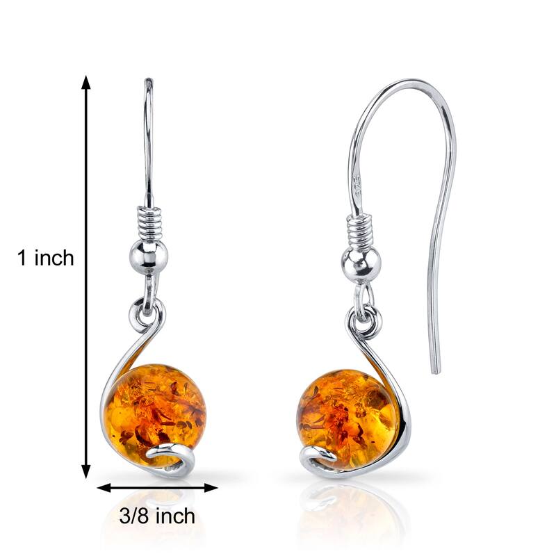 Baltic Amber Spherical Fishhook Earrings in Sterling Silver