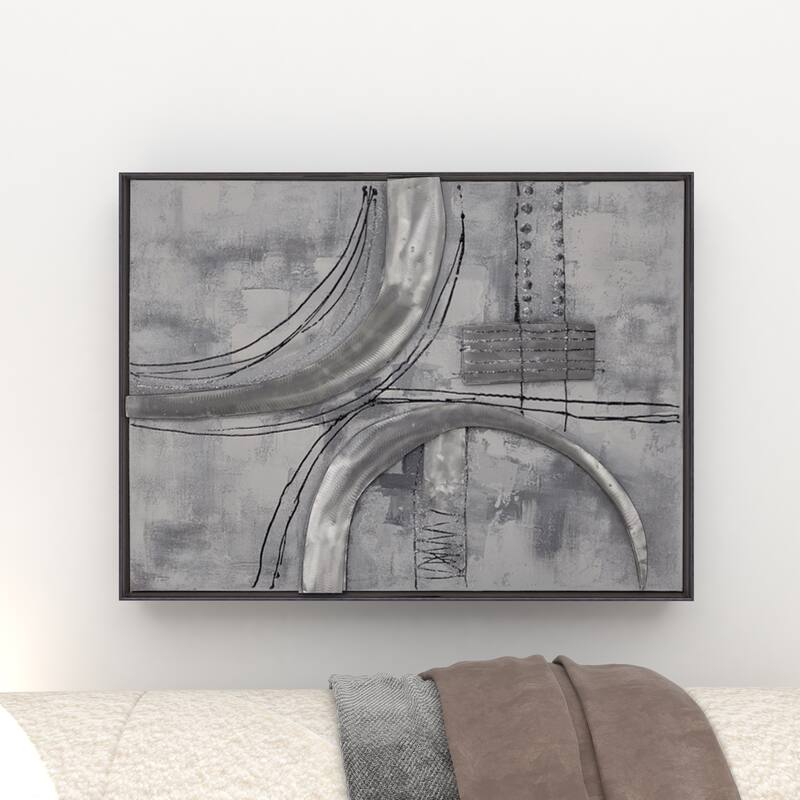 Gray Canvas Abstract Framed Wall Art with Black Frame