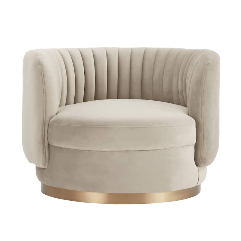 Davy Velvet 360 Degree Swivel Round Barrel Arm Chair with Gold Base