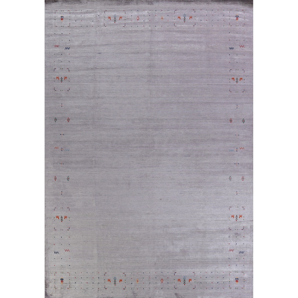 Hand Knotted Oriental 100% Wool Carpet Tribal Tribal Purples Gabbeh Area Rug - 12' 4'' X 9' 2''