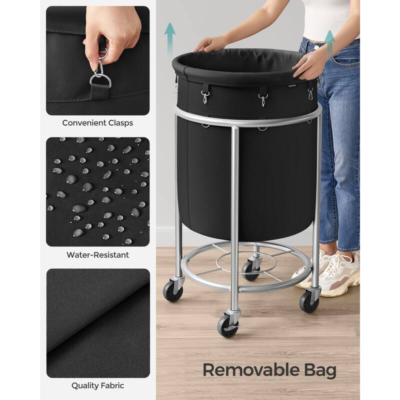 Laundry Basket with Wheels,Rolling Laundry Hamper,29 Gal,Round Laundry Cart with Steel Frame & Removable Bag 4 Casters 2 Brakes