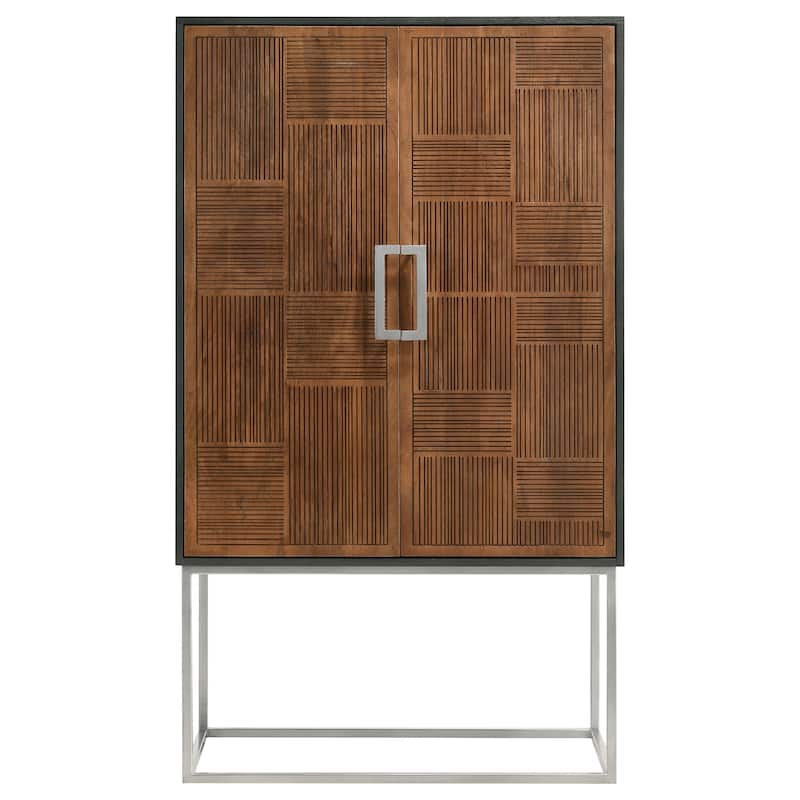Borman Walnut and Black 2-door Home Bar Cabinet Wine Storage