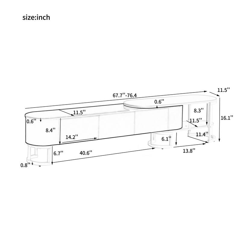 U-Can 67.7''-76.4'' Modern Extendable TV Stand for TVs up to 75 Inches - 67.7x 11.5 x 16.1