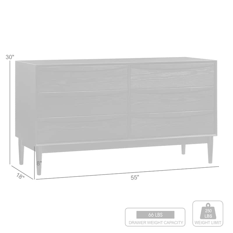 Artemio Mid-Century Black or Walnut Wood 6 Drawer Double Dresser