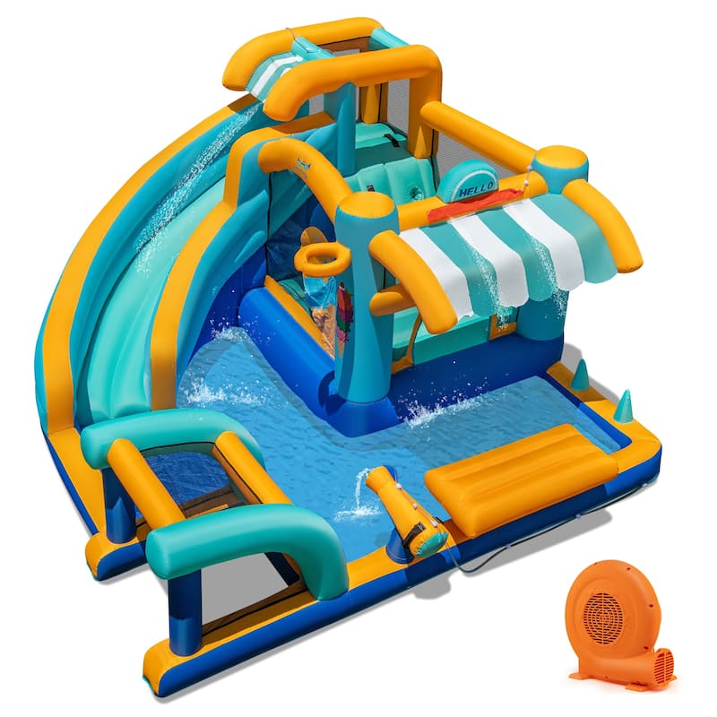 Inflatable Ice Cream Bounce House with Slide Climbing Wall and Water Pool and 750W Blower - 149” x 144” x 80”