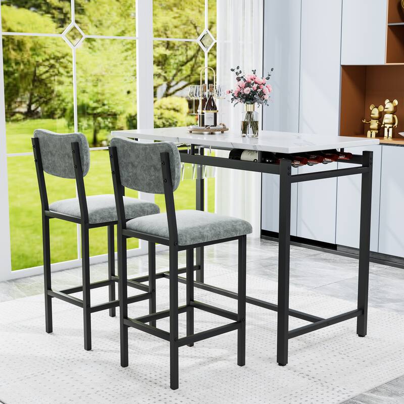 Bar Dining Table Set with 2 Upholstered Chairs,Kitchen Table Set, - Multi