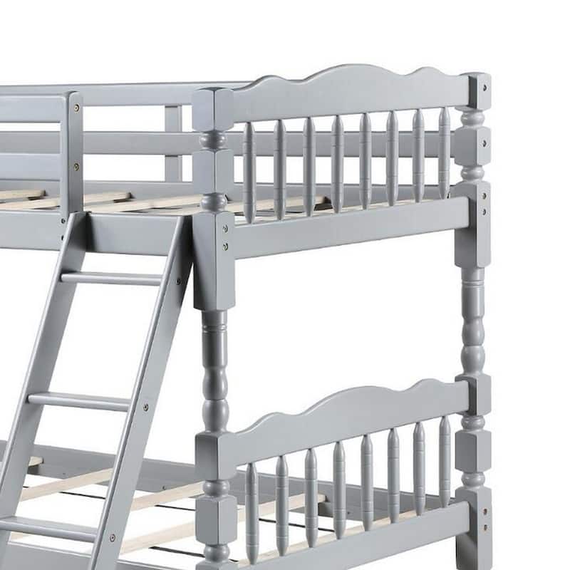 Alice Classic Twin Bunk Bed with Ladder, Guard Rail, Carved Legs, Gray