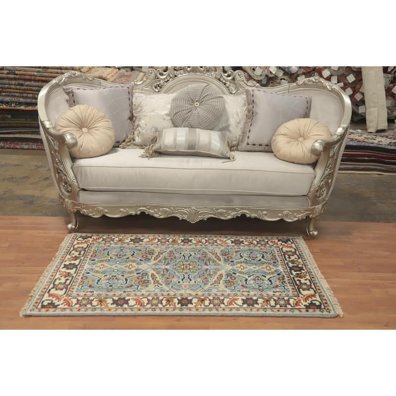 Hand-knotted Transitional Wool Carpet Blue Oushak Rug Oriental Carpet Floral Area Rug Oriental Carpet - 5' 1'' X 3' 0''
