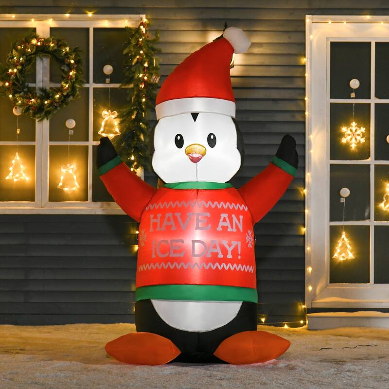 HOMCOM Penguin Christmas Decoration with Happy Message on Sweater, Cute Christmas Decoration