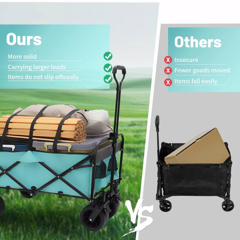 440lbs Collapsible Foldable Wagon Cart - Beach Wagon, Utility Cart, Grocery Cart