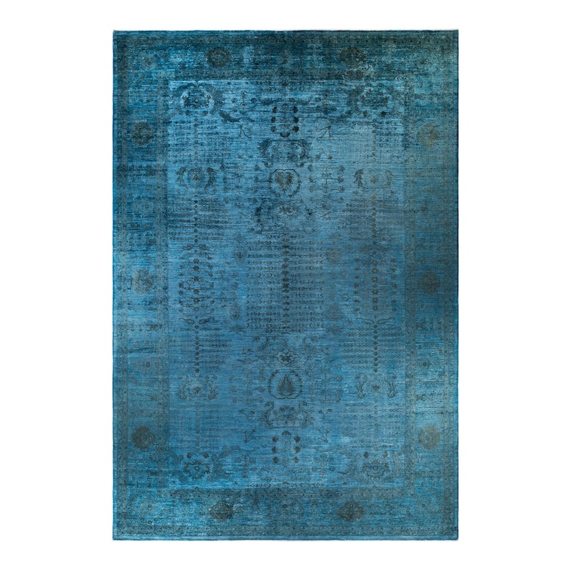 Overton Hand Knotted Wool Vintage Inspired Modern Contemporary Overdyed Blue Area Rug - 12' 0" x 17' 9"