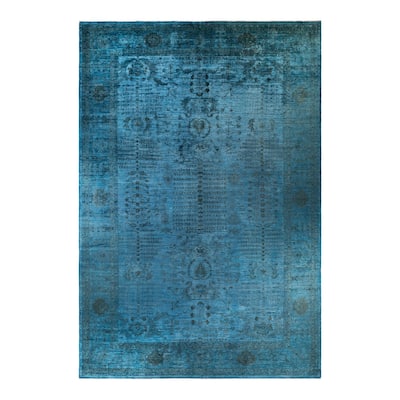 Overton Hand Knotted Wool Vintage Inspired Modern Contemporary Overdyed Blue Area Rug - 12' 0" x 17' 9"
