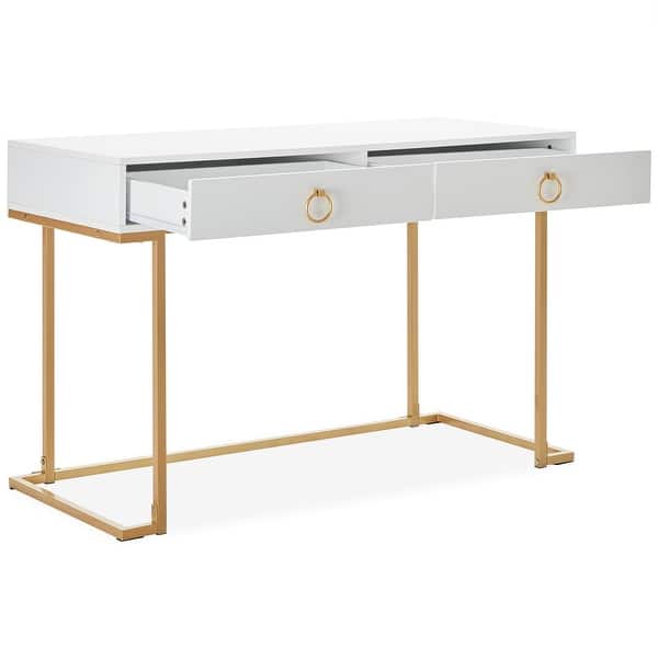 Shop Belleze 2 Drawer Computer Desk Table Wood Metal White Gold Standard On Sale Overstock 30831879