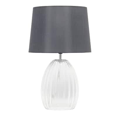 17.63" Fluted Glass Bedside Table Lamp with Gray Fabric Shade
