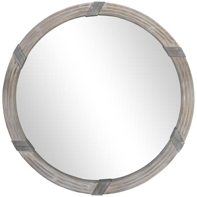 30.75" Farmhouse Wood Wall Round Mirror for Wall Decor