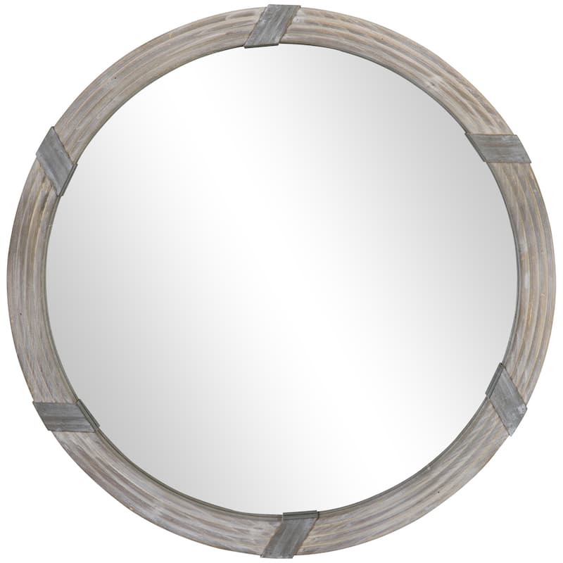 HOMCOM 31" Wood Wall Mirror, Round Mirror for Wall in Living Room, Bedroom - 30.75" x 30.75" x 2"