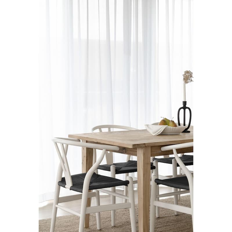 Farmhouse Dining Chairs Organic Round Arms Y-back Wood with Woven Black Seats For Kitchen Hotel Restaurants (Set of 2)