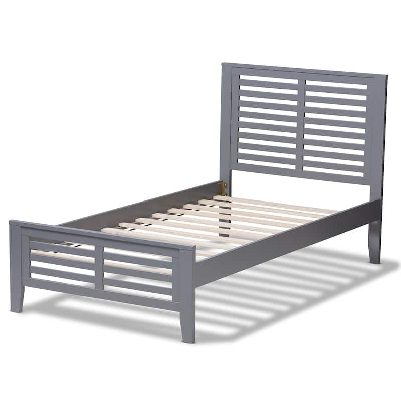 Twin Platform Bed - Modern Wood Bed Frame, Grey Finish, Classic Style, Low Profile Design