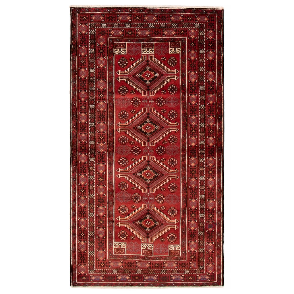 ECARPETGALLERY Hand-knotted Baluch Red Wool Rug - 4'0 x 7'5