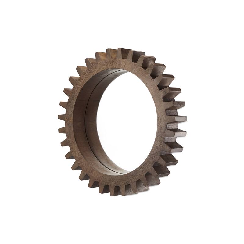 Cog Brown Solid Wood Cog Frame Round Mirror - 26" x 26"