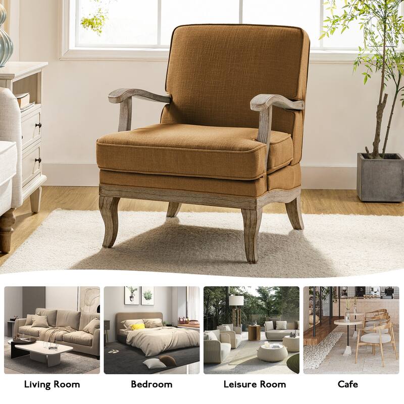 HULALA HOME Rinaldo Farmhouse Polyester Armchair with Comfortable Backrest and Solid Wood Legs