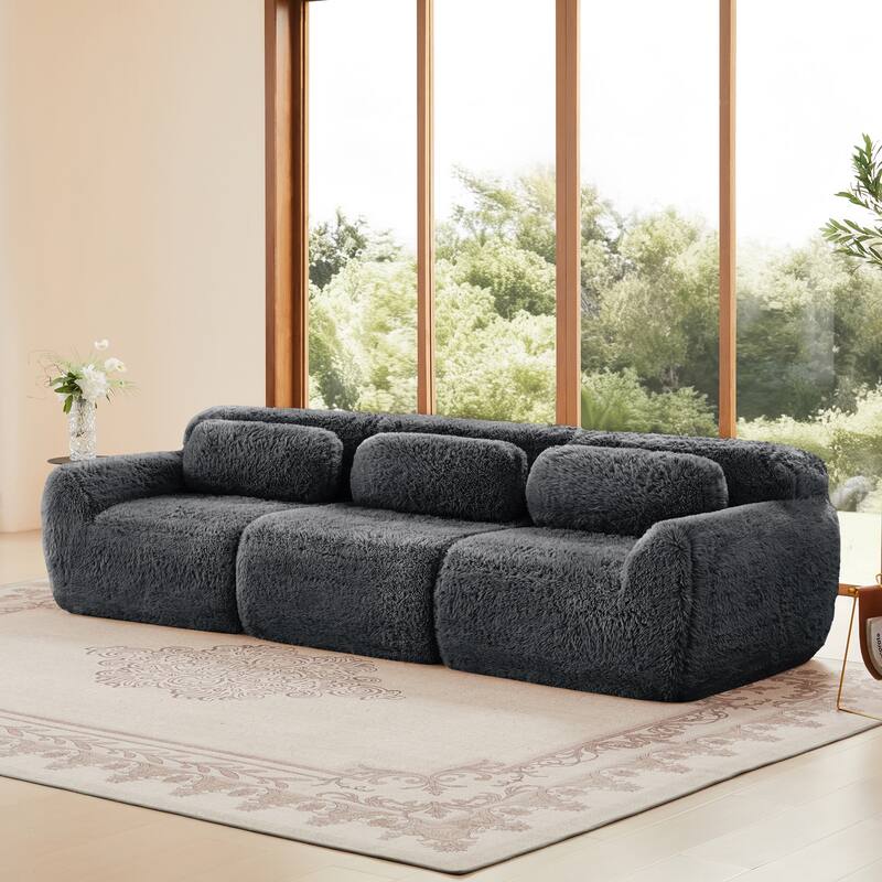 Anmytek 114'' Modern Modular Sectional Sofa - Soft Fluffy Plush Fabric Ergonomic Design Vacuum Compressed