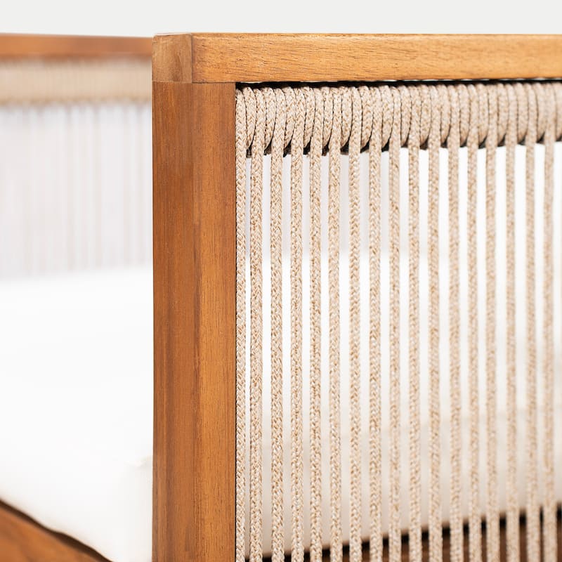 Christopher Knight Home - Modern Outdoor Acacia Wood Dining Set with Cushions and Handwoven Rope Chairs