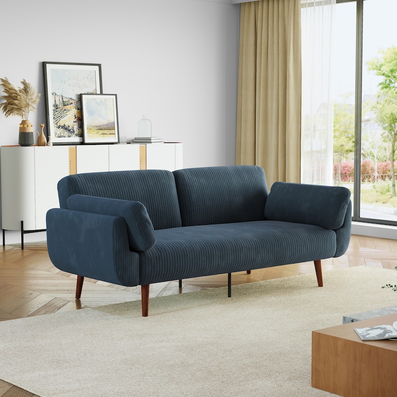 73.3" W Flared Arm Convertible Sleeper Sofa Modern Corduroy Loveseat