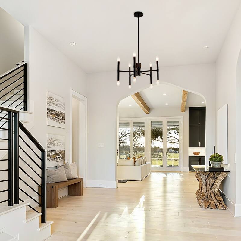 10 - Light Modern candle Chandelier with Adjustable Height, Sleek Linear Design for Dining Room, Living Room