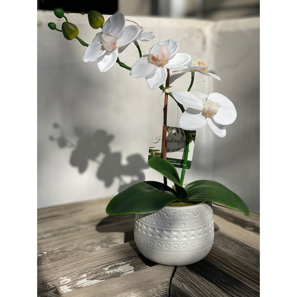 12" Real-touch orchid in WH Mayan ceramic pot,E PACK - ONE-SIZE
