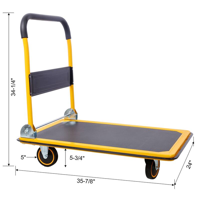660lb Foldable Steel Platform Dolly, Heavy Duty Swivel Wheels, Yellow