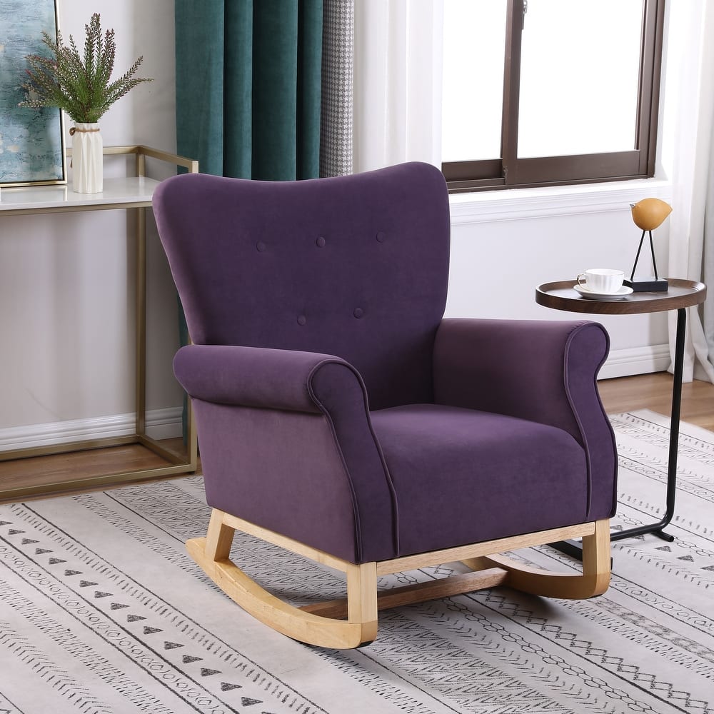 Velvet Nursery Rocking Chair with High Back