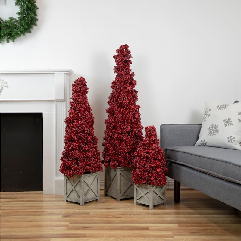 Artificial Berry Cone Potted Christmas Topiary - 50" - Red - 3-to-6-feet