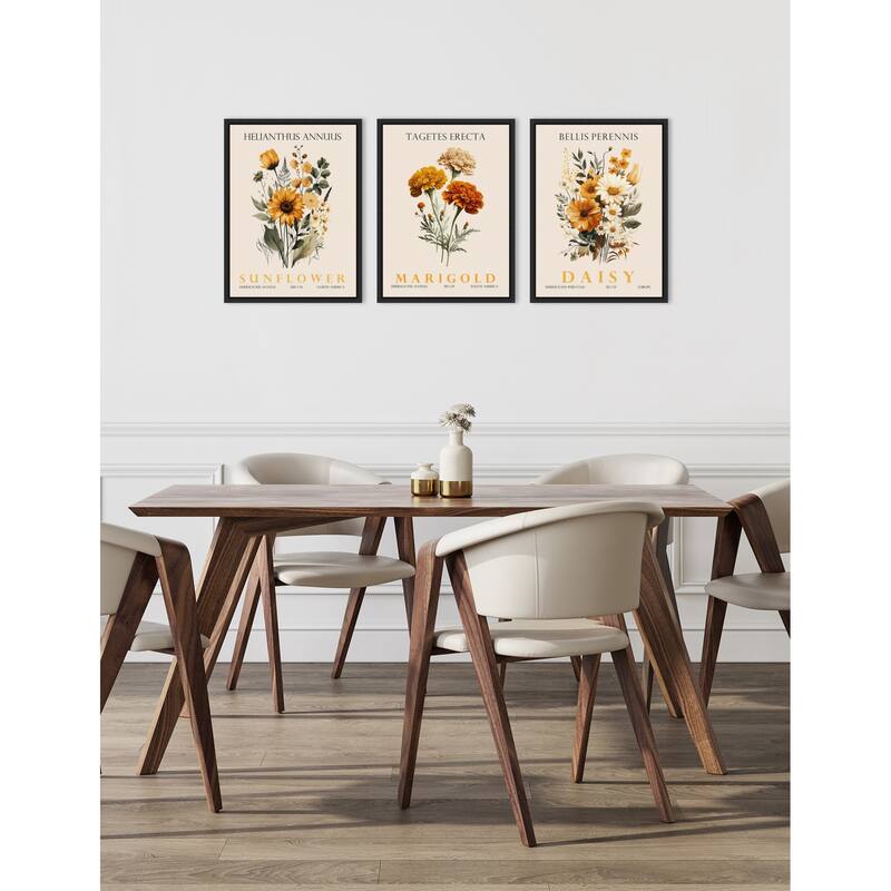 Amanti Art Vintage Sunflower Marigold and Daisy 3 Piece by Christopher Giampietro Framed Canvas Wall Art