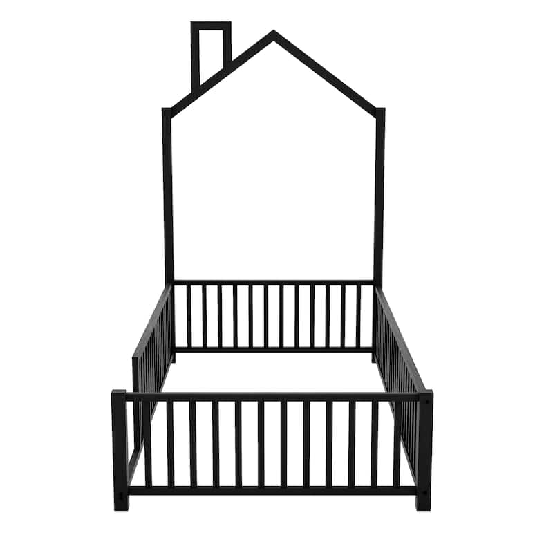 Twin Metal Platform Bed with Guardrails & Chimney Design