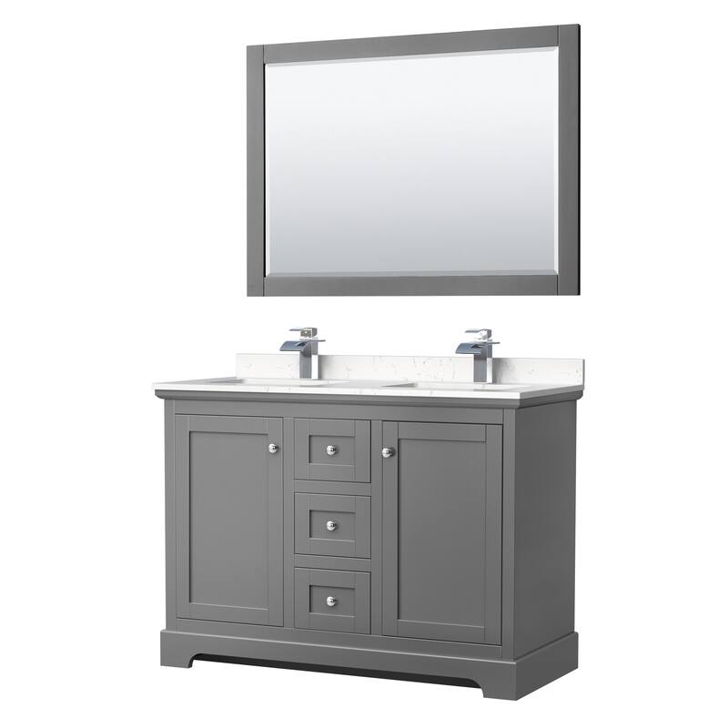 Wyndham Collection Avery 48" Free Standing Double Basin Vanity Set - Dark Gray / Carrara Cultured Marble Top / Polished
