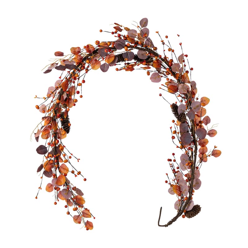 Glitzhome 22"D Fall Eucalyptus Berry Wreath with Hanger Thanksgiving Decor