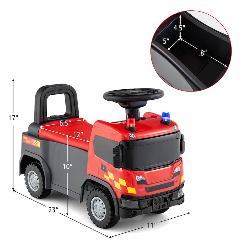 Kids Ride-On Truck with Safety Steering and Sounds Lights for Indoor-Outdoor Play - 23" x 11" x 17" (L x W x H)