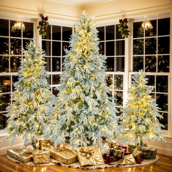 Snow Flocked Pre Lit Christmas Tree Set 4FT 6FT 7.5FT with 800 LED Lights 8 Flashing Modes Hinged Artificial Xmas Tree Bed Bath Beyond 42033826