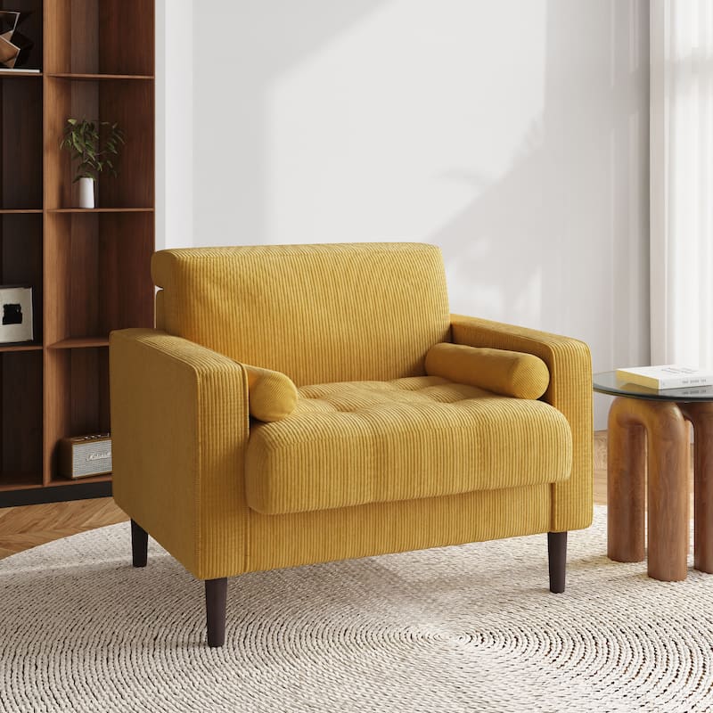 Aronas Modern Corduroy Wide Accent Chair with Pillows - Yellow