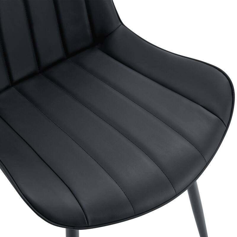 Extended Seat Cushion Pu Dining Chair Set-Four Pieces,Ergonomic Design.Smooth Line Design,Integral Metal Leg Structure