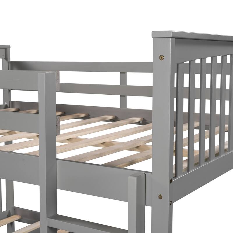 Full Over Full Bunk Bed with Ladder for Bedroom, Guest Room Furniture, Solid Wood Construction