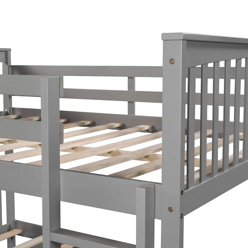 Solid Pinewood Full Size Detachable Bunk Bed Frame, Full over Full Bunk Bed with Ladder, Divided Into 2 Individual Beds