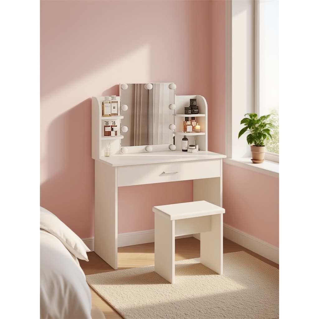 Modern White Vanity Table with Adjustable Mirror