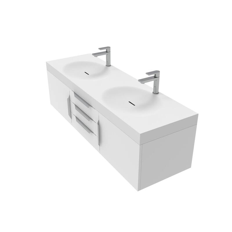 Thames 60" Shallow Basin Wall Mounted Bathroom Vanity Set w/ White Top